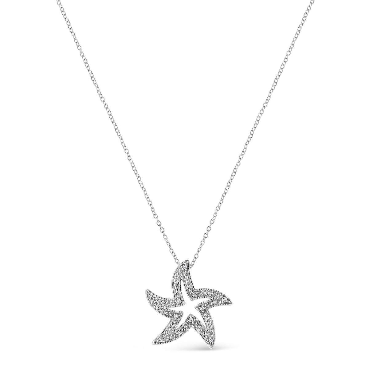 .925 Sterling Silver Prong-Set Diamond Accent Starfish 18" Pendant Necklace (I-J Color, I1-I2 Clarity) by Haus of Brilliance