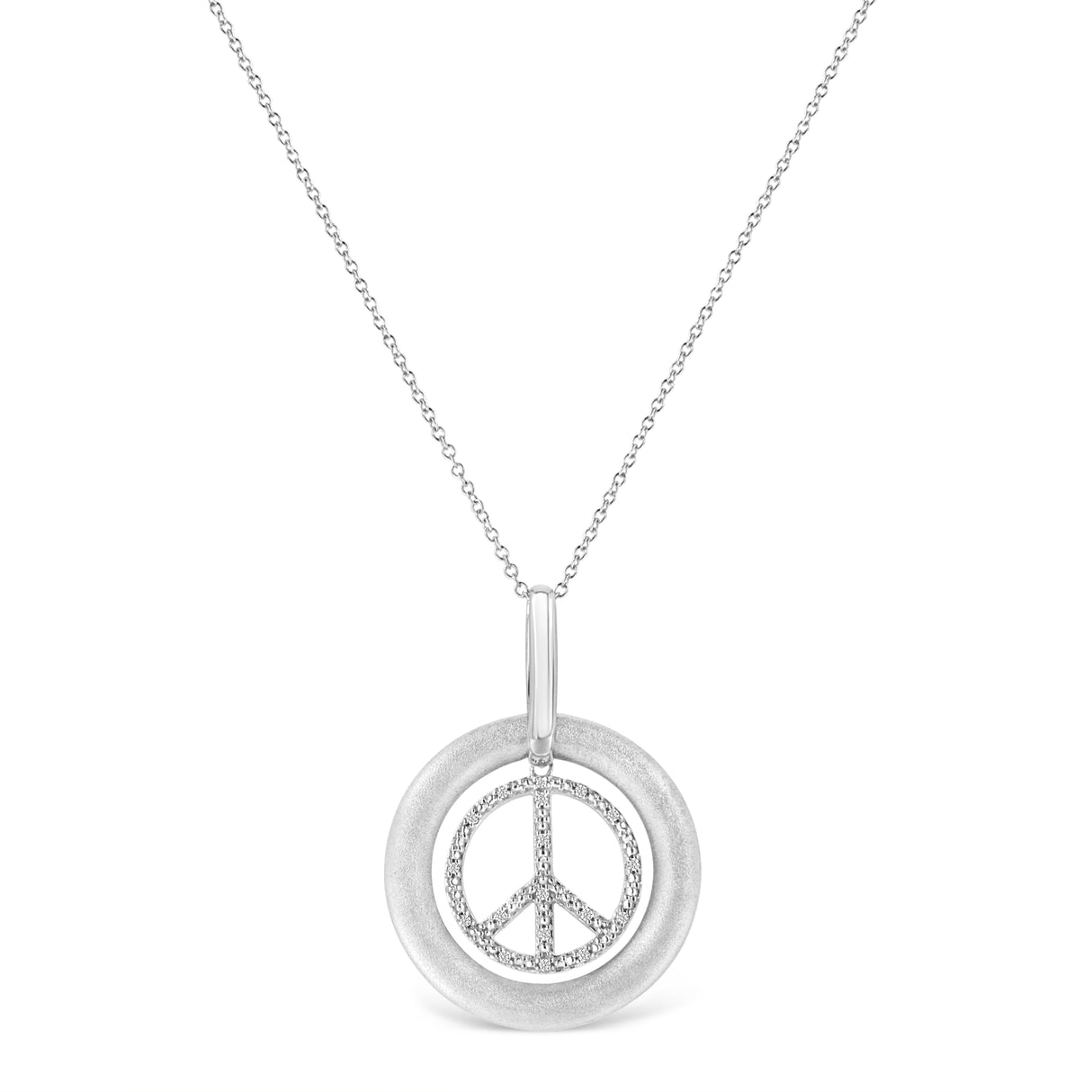 Matte Finish .925 Sterling Silver Diamond Accent Dancing Peace Sign 18" Pendant Necklace (I-J Color, I1-I2 Clarity) by Haus of Brilliance