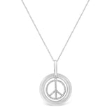 Matte Finish .925 Sterling Silver Diamond Accent Dancing Peace Sign 18" Pendant Necklace (I-J Color, I1-I2 Clarity) by Infinite Jewels