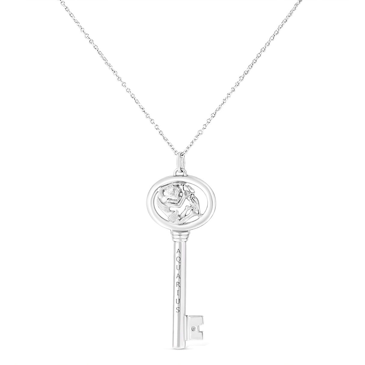 .925 Sterling Silver Diamond Accent Zodiac Key 18" Pendant Necklace (K-L Color, I1-I2 Clarity) by Haus of Brilliance