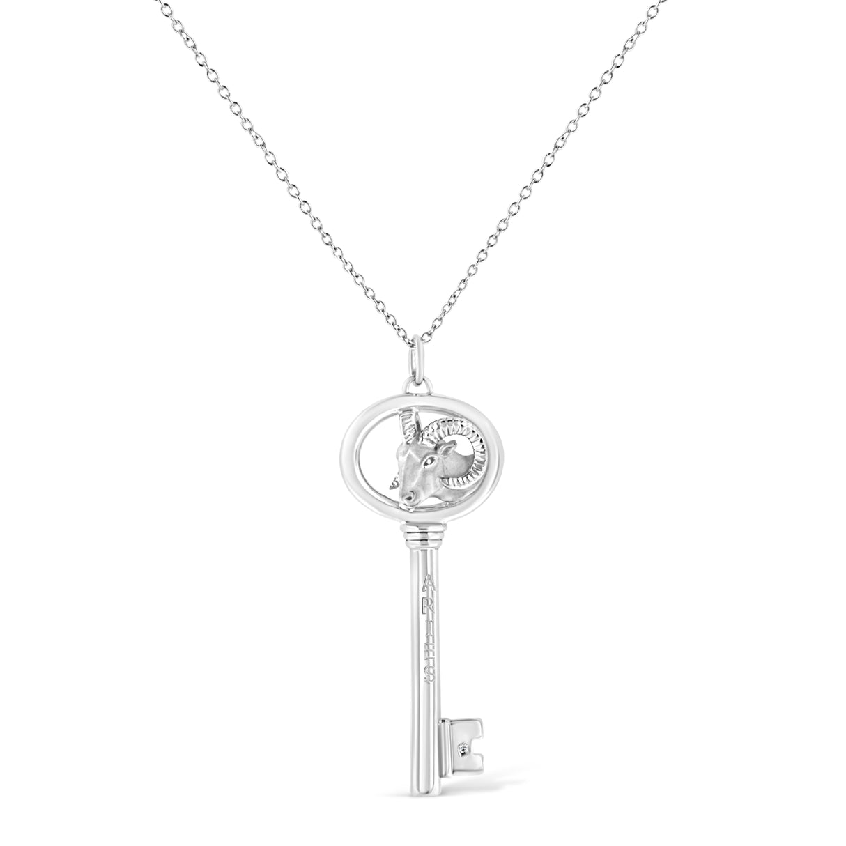 .925 Sterling Silver Diamond Accent Zodiac Key 18" Pendant Necklace (K-L Color, I1-I2 Clarity) by Infinite Jewels