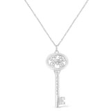 .925 Sterling Silver Diamond Accent Zodiac Key 18" Pendant Necklace (K-L Color, I1-I2 Clarity) by Haus of Brilliance