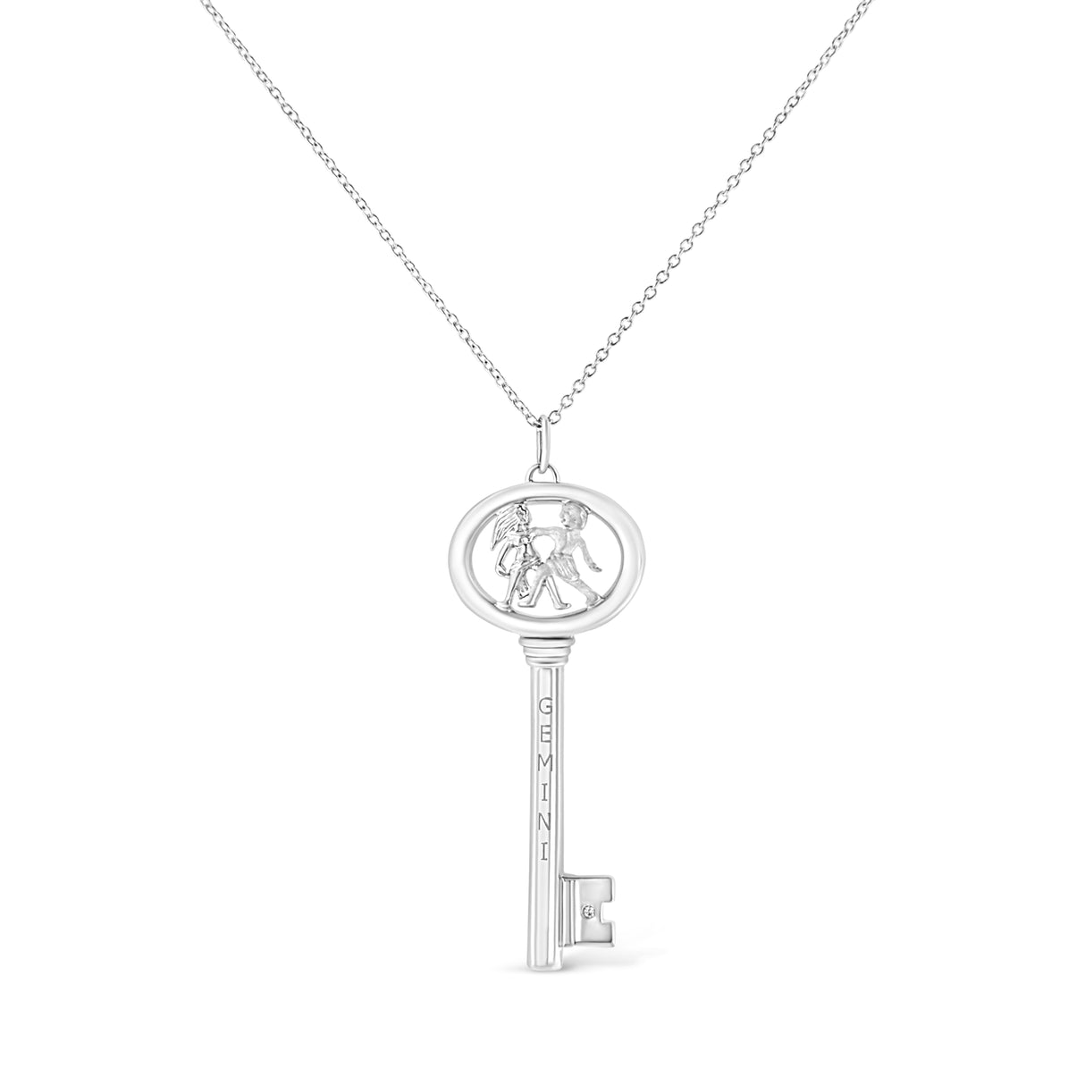 .925 Sterling Silver Diamond Accent Zodiac Key 18" Pendant Necklace (K-L Color, I1-I2 Clarity) by Infinite Jewels