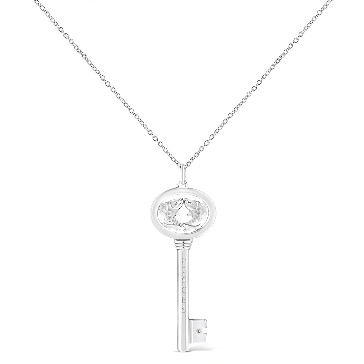 .925 Sterling Silver Diamond Accent Zodiac Key 18" Pendant Necklace (K-L Color, I1-I2 Clarity) by Infinite Jewels