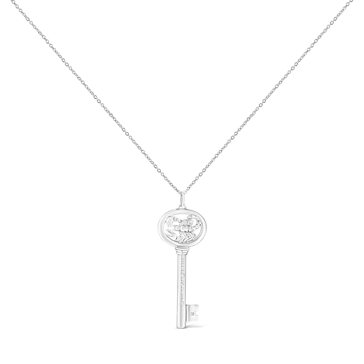 .925 Sterling Silver Diamond Accent Zodiac Key 18" Pendant Necklace (K-L Color, I1-I2 Clarity) by Haus of Brilliance