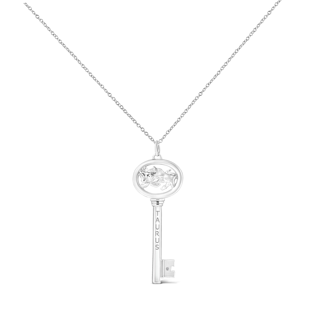 .925 Sterling Silver Diamond Accent Zodiac Key 18" Pendant Necklace (K-L Color, I1-I2 Clarity) by Infinite Jewels