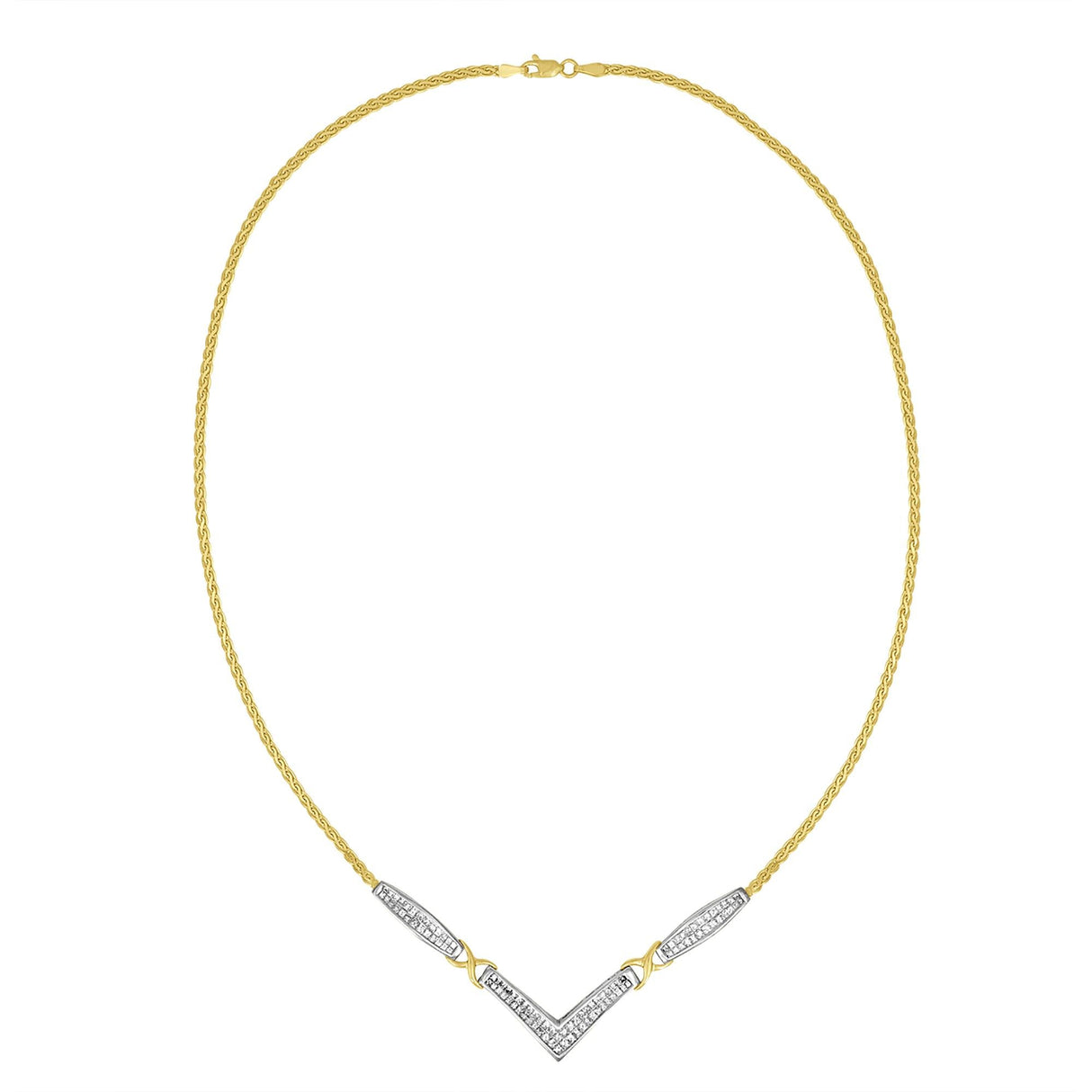 14K Yellow and White Gold 2.0 Cttw Princess Cut Diamond Flared and X-Station V Shaped 18” Franco Chain Statement Necklace (H-I Color, SI2-I1 Clarity) by Haus of Brilliance