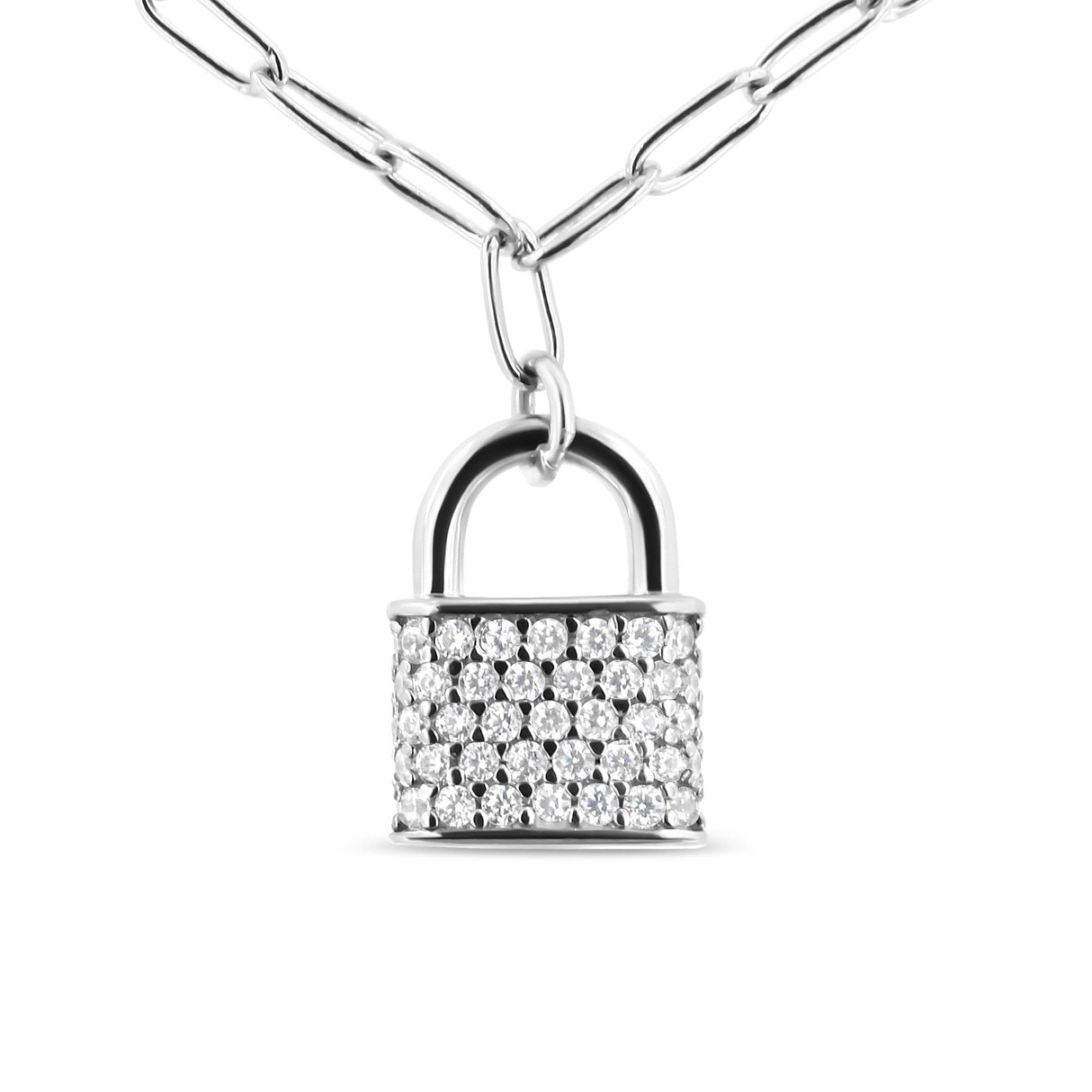 .925 Sterling Silver 1/4 Cttw Diamond Lock Pendant Necklace with Paperclip Chain (H-I Color, SI2-I1 Clarity) by Haus of Brilliance