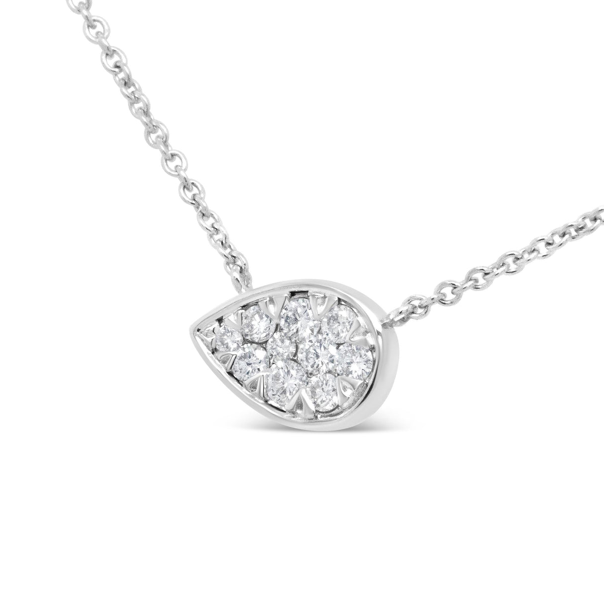 14K White Gold 1/4 Cttw Round Diamond Composite Teardrop Shape 18" Pendant Necklace - (G-H Color, SI2-I1 Clarity) by Infinite Jewels