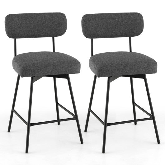 25 Inch 2-Piece Modern Upholstered Bar Stools with Back and Footrests-Gray