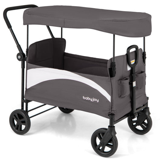 2-Seat Stroller Wagon with Adjustable Canopy and Handles-Gray