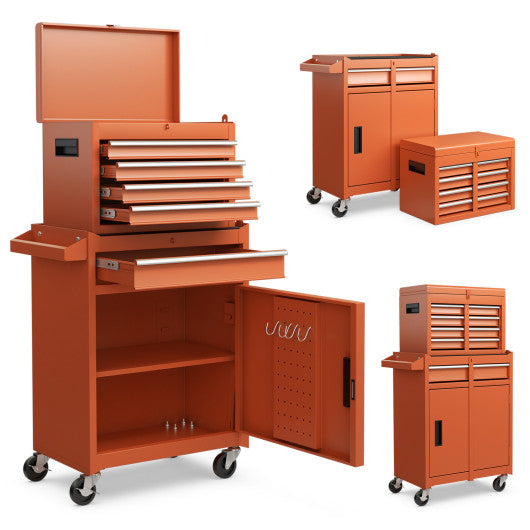 2-in-1 Rolling Tool Chest with 5 Sliding Lockable Drawers-Orange