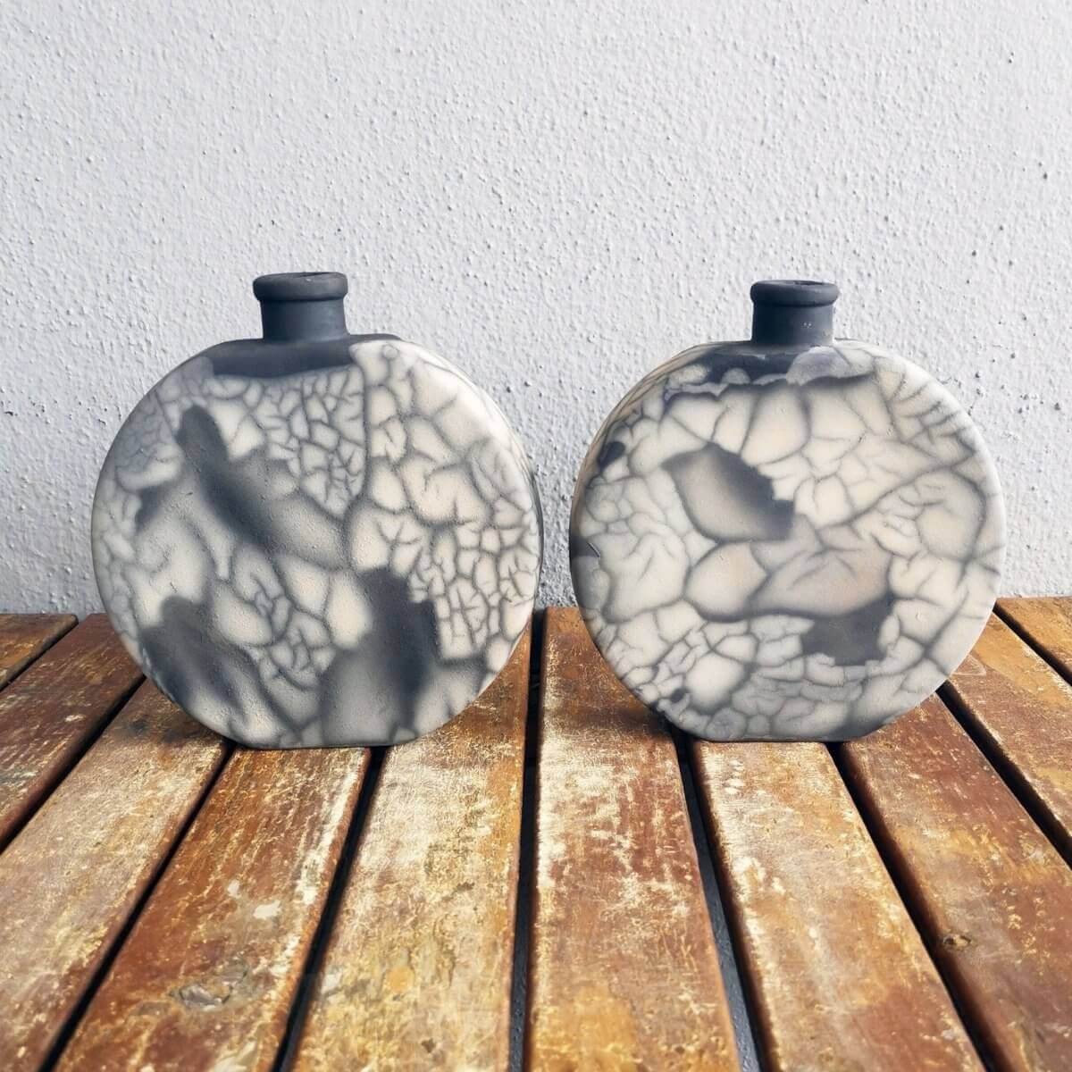 2 Pack Kumo raku pottery vases by RAAQUU