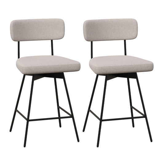 25 Inch 2-Piece Modern Upholstered Bar Stools with Back and Footrests-Beige