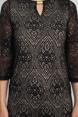 Emma & Michele Boat Neck Keyhole 3/4 Sleeve Illusion Lace Dress by Curated Brands