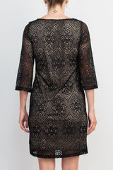 Emma & Michele Boat Neck Keyhole 3/4 Sleeve Illusion Lace Dress by Curated Brands