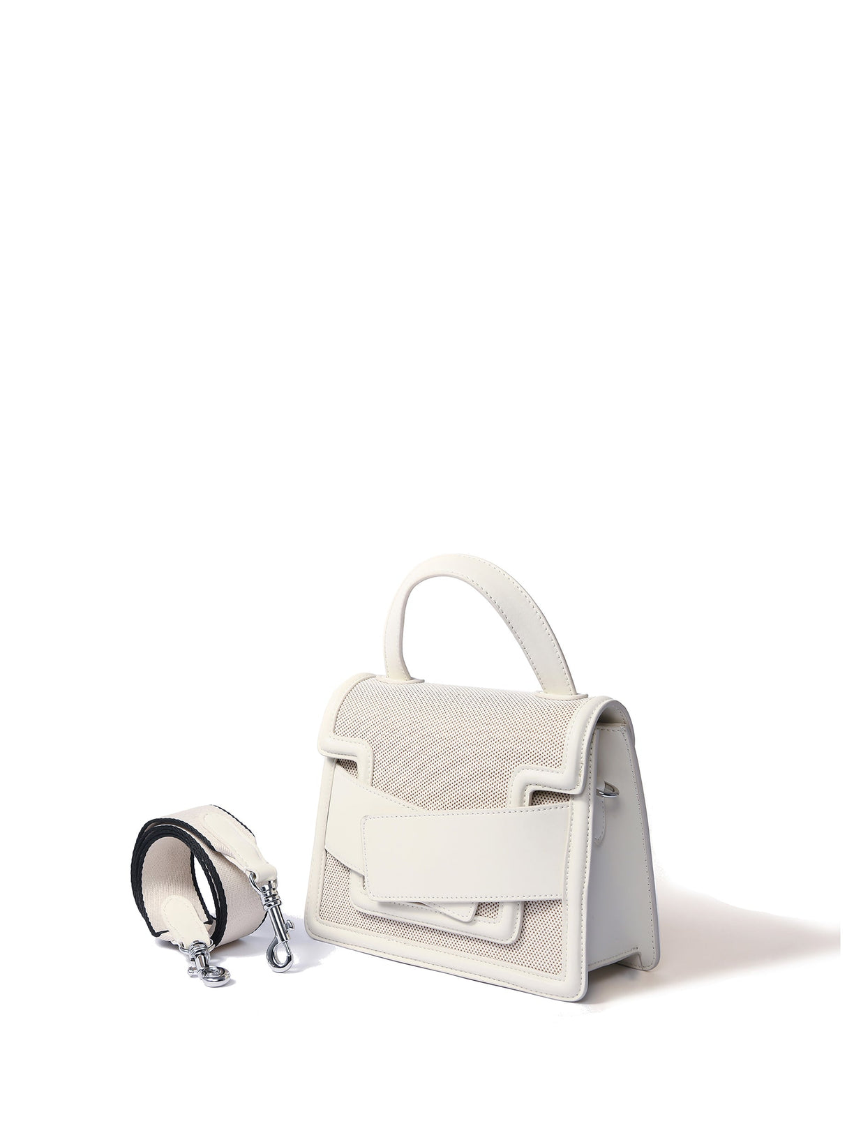 Evelyn Bag in Canvas and Genuine Leather, White by Bob Oré