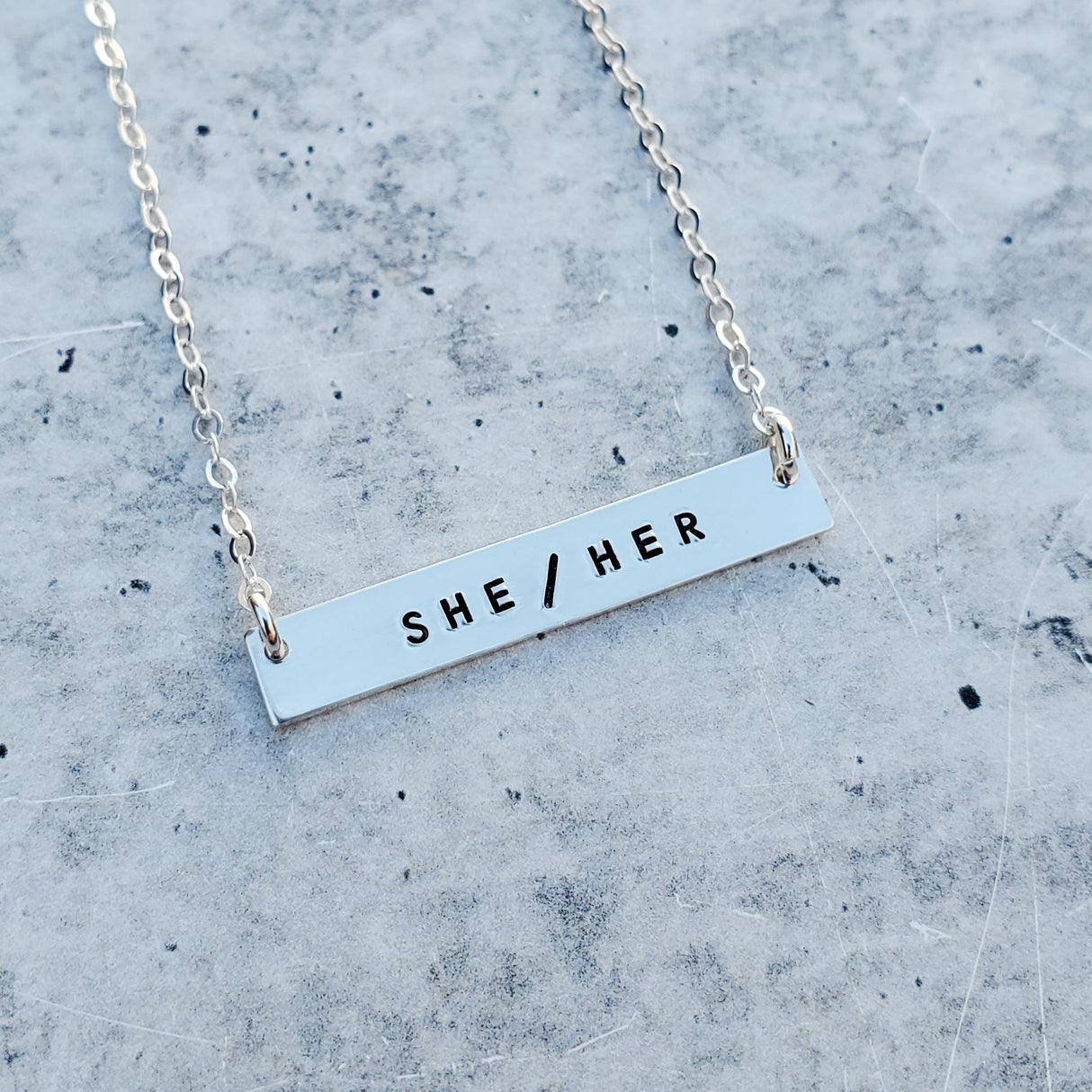 THEY/THEM Pronoun Bar Necklace by Salt and Sparkle