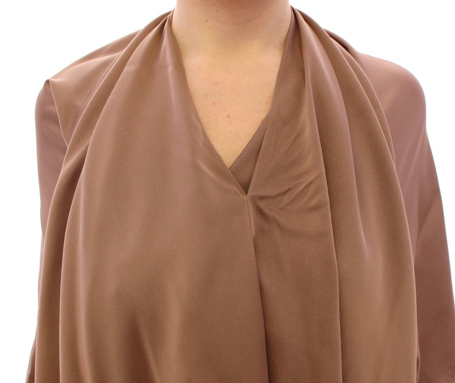 Brown Draped Silk Sheath Shift Coctail Dress by Faz