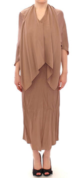 Brown Draped Silk Sheath Shift Coctail Dress by Faz