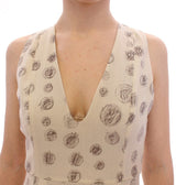 White Printed Shift V-neck Sheath Dress by Faz