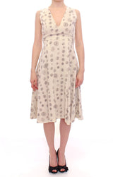 White Printed Shift V-neck Sheath Dress by Faz