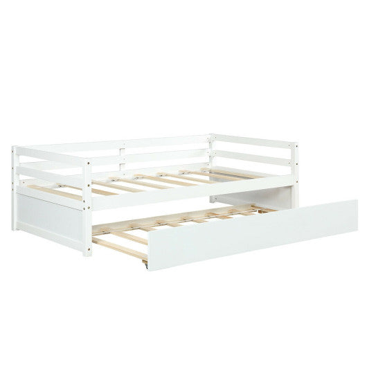 Twin Size Wooden Slat Trundle Platform-White