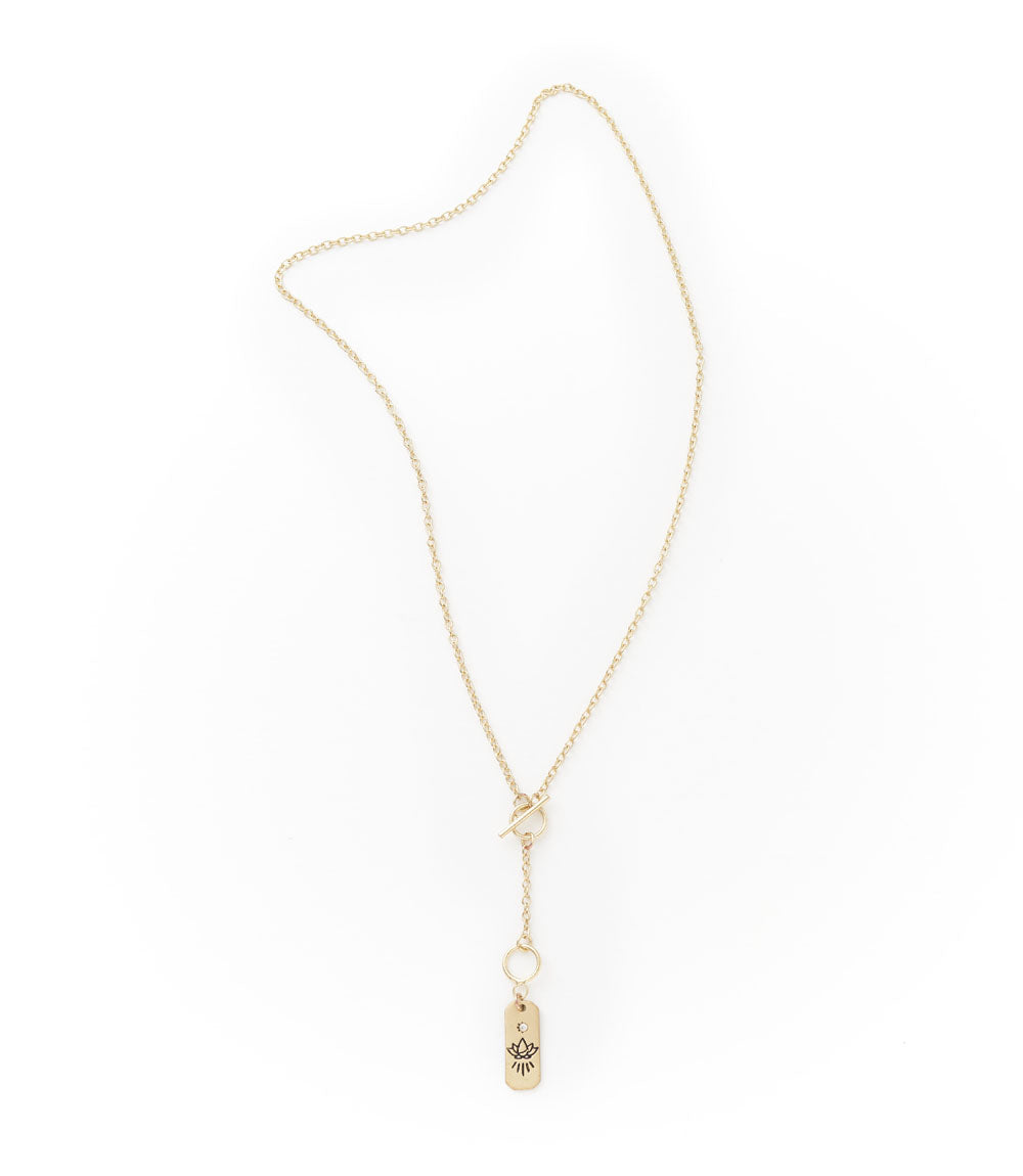 Ruchi Lotus Charm Gold Dainty Drop Lariat Necklace by Matr Boomie