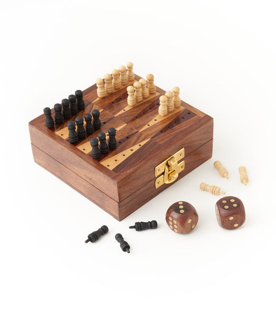 Mini Backgammon Travel Game Set - Handcrafted Wood by Matr Boomie