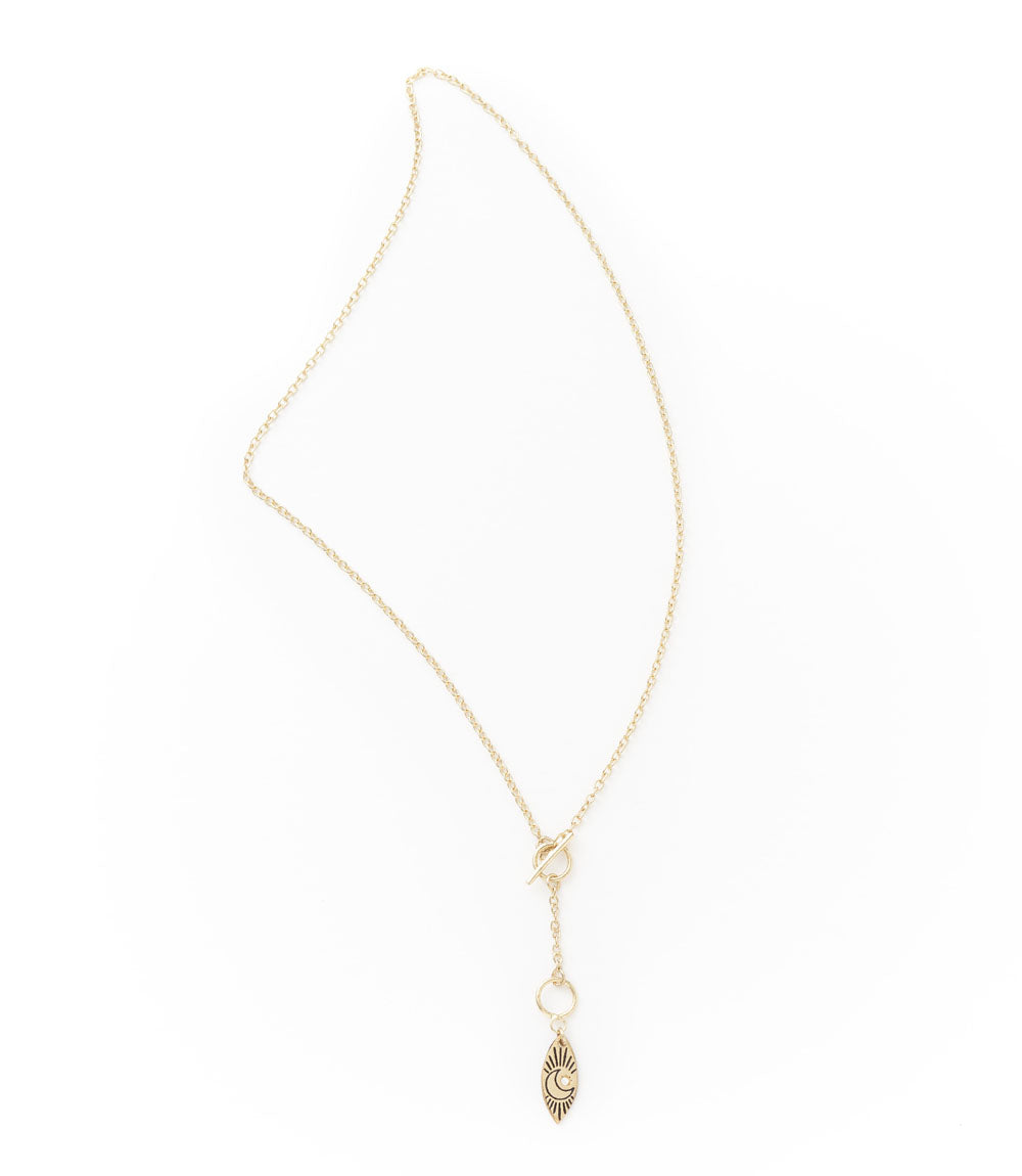 Ruchi Crescent Moon Charm Gold Dainty Drop Lariat Necklace by Matr Boomie