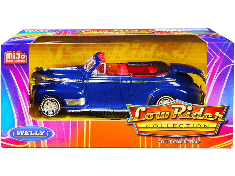 1941 Chevrolet Special Deluxe Convertible Candy Blue Metallic with Red Interior "Low Rider Collection" 1/24 Diecast Model Car by Welly