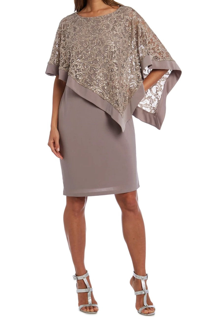 R&M Richard Boat Neck Embellished Lace Poncho ITY Dress by Curated Brands