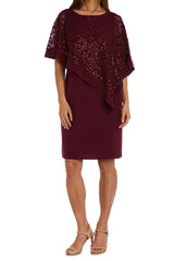 R&M Richard Boat Neck Embellished Lace Poncho ITY Dress by Curated Brands