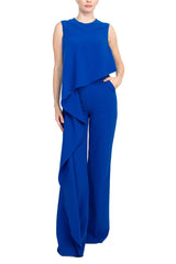 Jovani Ruffle trim sleeveless high waist one-piece scoop neck crepe jumpsuit by Curated Brands