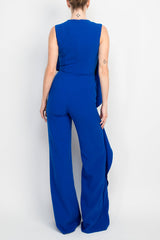 Jovani Ruffle trim sleeveless high waist one-piece scoop neck crepe jumpsuit by Curated Brands