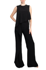 Jovani Ruffle trim sleeveless high waist one-piece scoop neck crepe jumpsuit by Curated Brands