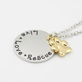 Pet Lover Dog Paw Necklace or Keychain "Live · Love · Rescue" by Furr Baby Gifts