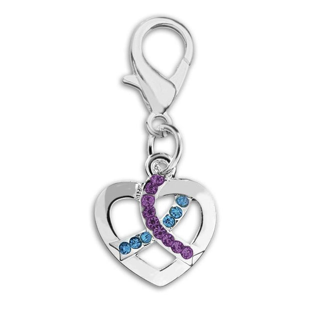 Silver Heart Crystal Teal & Purple Ribbon Hanging Charms by Fundraising For A Cause