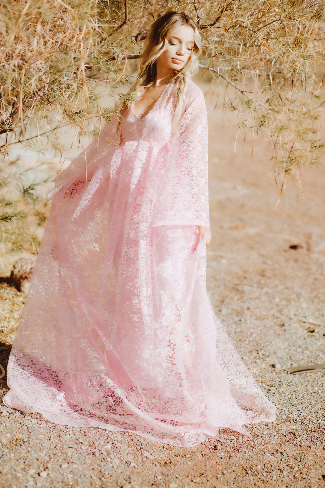 Pink Lace Bohowedding dream dress, designer costum made, Maternity photodress by AkitaArigatosonFashion