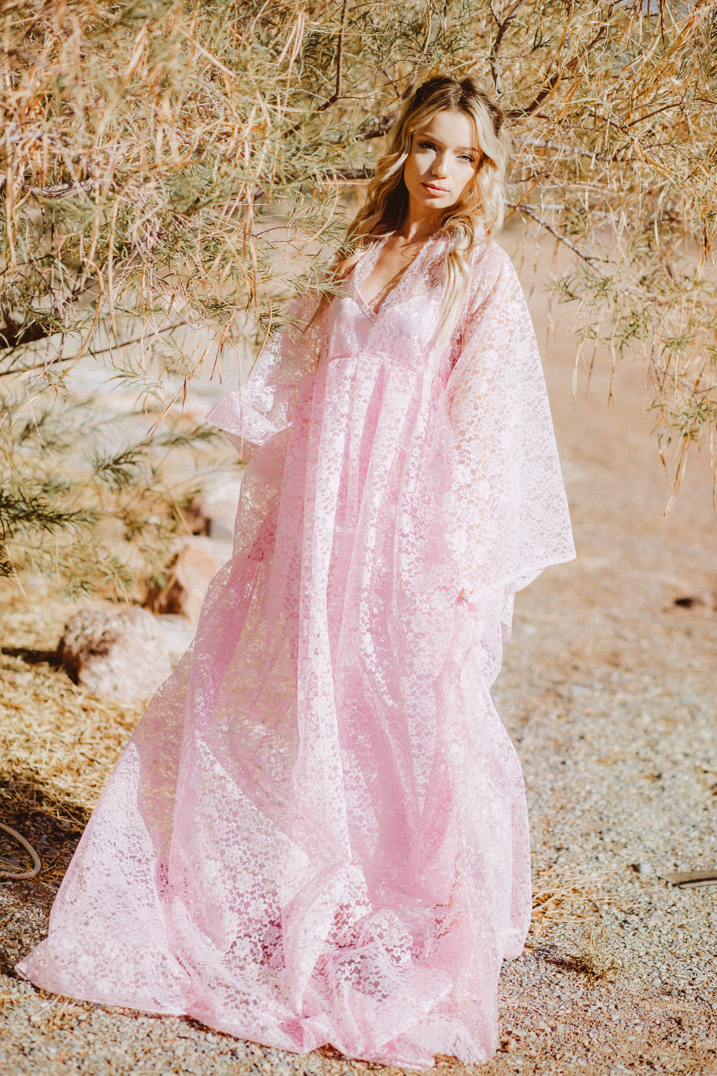 Pink Lace Bohowedding dream dress, designer costum made, Maternity photodress by AkitaArigatosonFashion