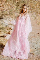 Pink Lace Bohowedding dream dress, designer costum made, Maternity photodress by AkitaArigatosonFashion