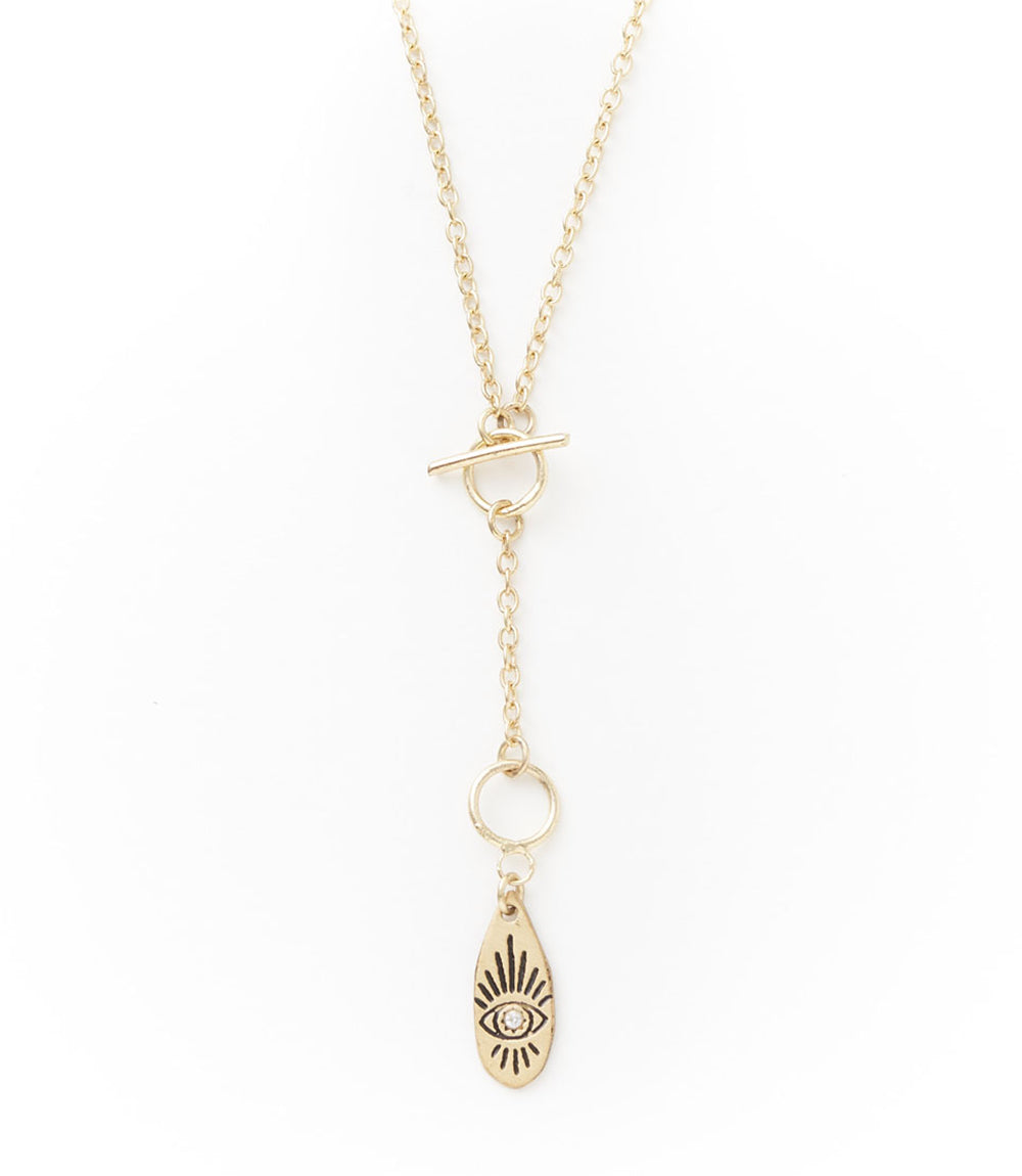 Ruchi Evil Eye Charm Gold Dainty Drop Lariat Necklace by Matr Boomie