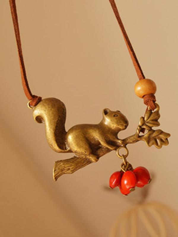 Vintage Squirrel Red Beans Necklace by migunica