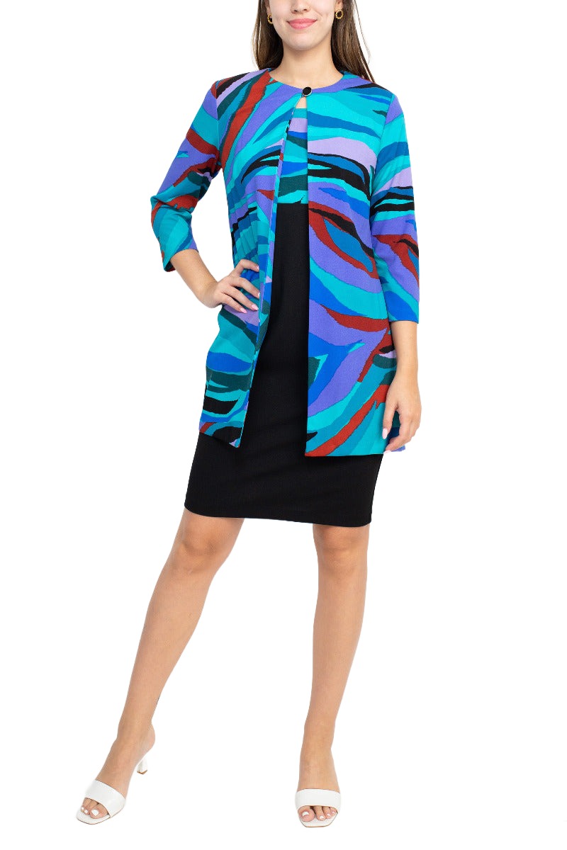 Danny & Nicole Scoop Neck Sleeveless Zipper Back Multi Print Dress with Matching Jacket by Curated Brands