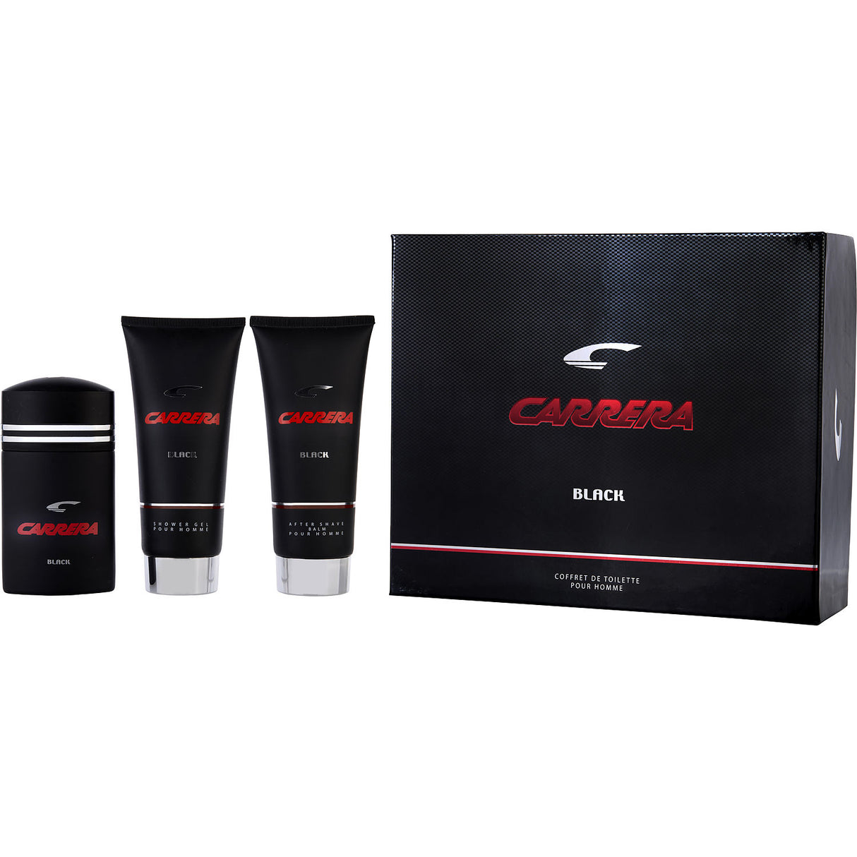 CARRERA BLACK by Muelhens - EDT SPRAY 3.4 OZ & AFTERSHAVE BALM 6.8 OZ & SHOWER GEL 6.8 OZ - Men