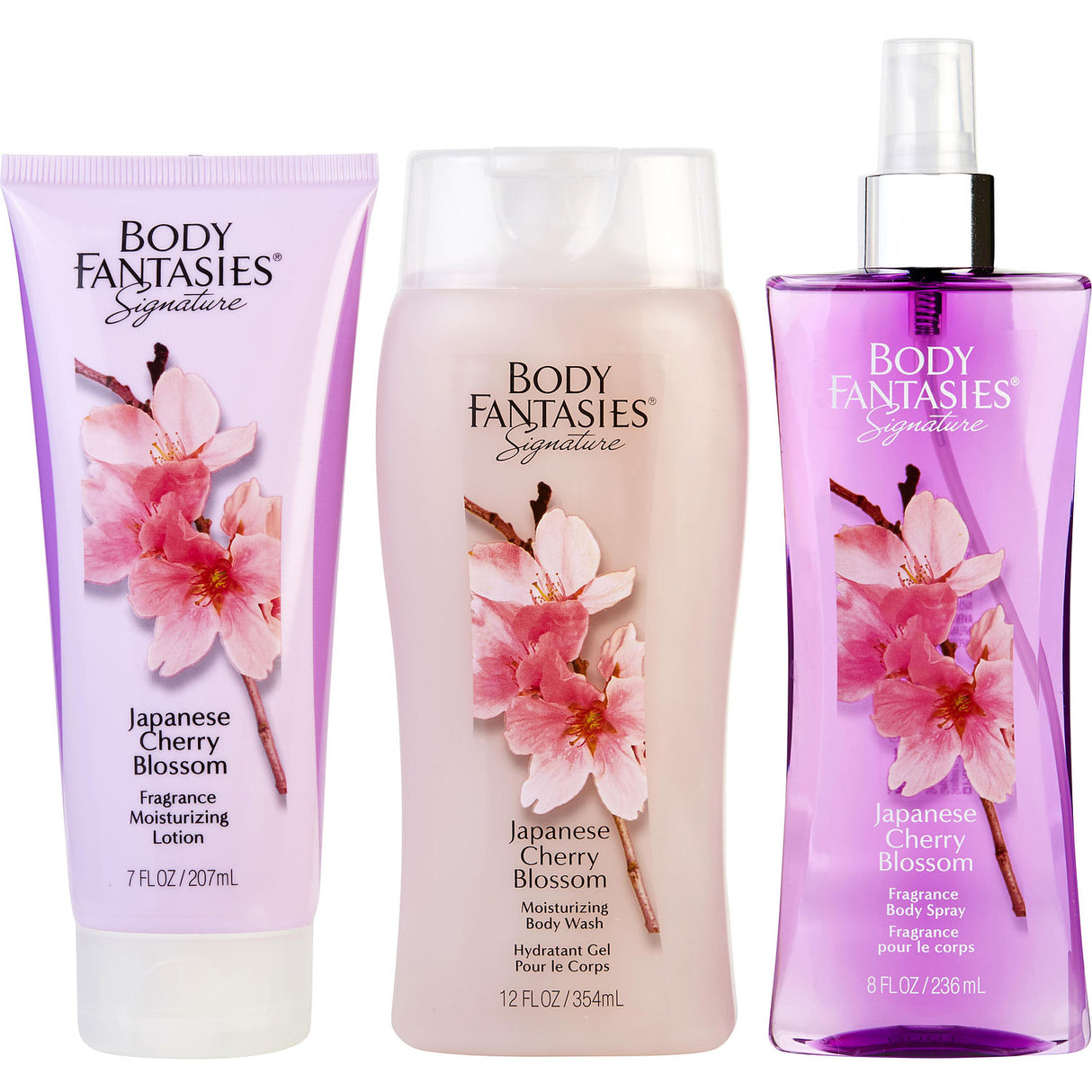 BODY FANTASIES JAPANESE CHERRY BLOSSOM by Body Fantasies - BODY SPRAY 8 OZ & BODY LOTION 7 OZ & BODY WASH 12 OZ - Women