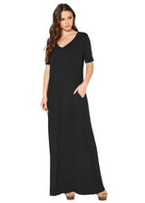 V-neck Short Sleeve Maxi Dress With Pockets by Shop at Konus