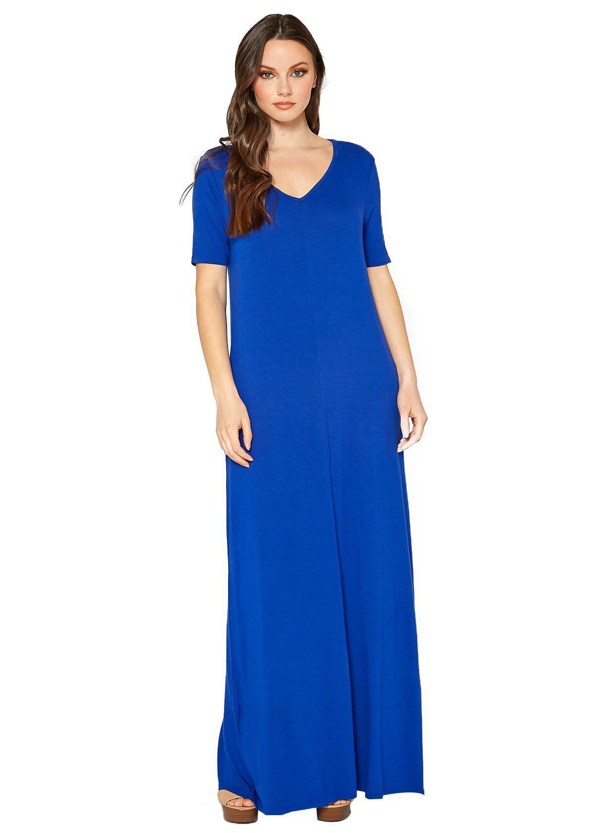 V-neck Short Sleeve Maxi Dress With Pockets by Shop at Konus