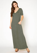 V-neck Short Sleeve Maxi Dress With Pockets by Shop at Konus