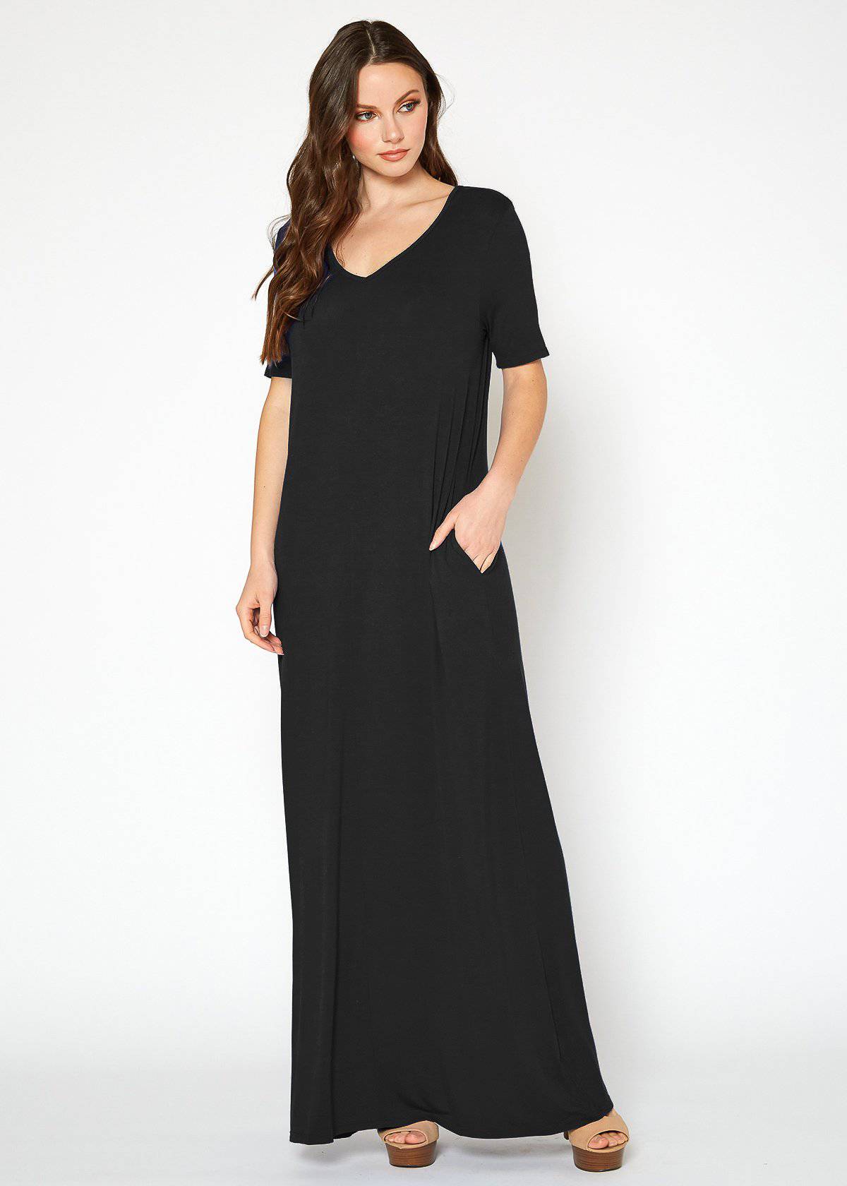 V-neck Short Sleeve Maxi Dress With Pockets by Shop at Konus